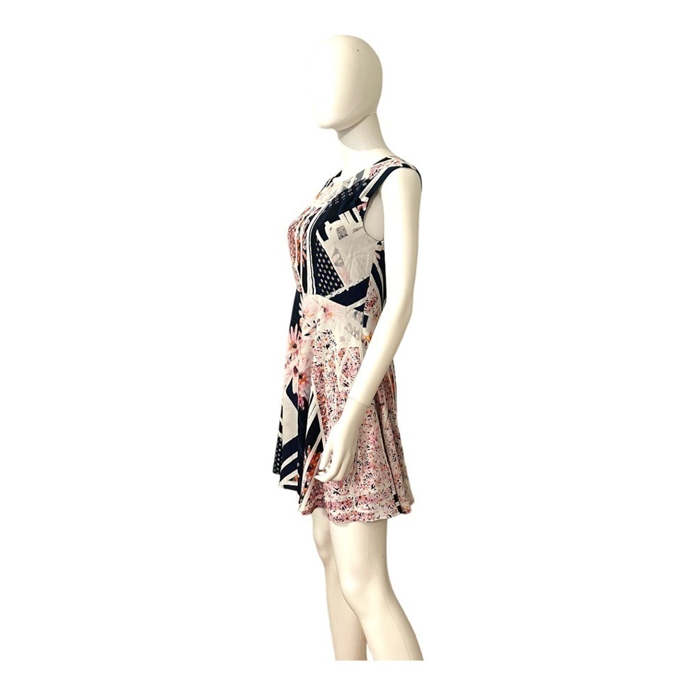 French Connection Skater Dress 6 Navy Blue Pink Daisy Floral Lined Sleeveless - Picture 2 of 4